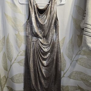 connected apparel Metallic Bronze Cowl Draped Midi Dress